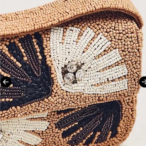 Anthropologie Fiona Beaded Bag Neutral Celandine Tan Shell Floral Shoulder Bag - Picture 8 of 9